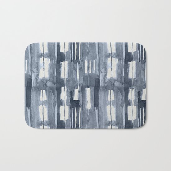 Simply Shibori Lines in Indigo Blue on Lunar Gray Bath Mat