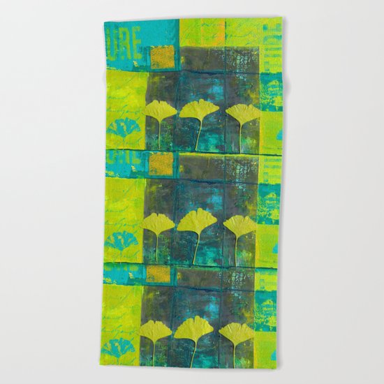 Green nature greenery gingko leaf collge Beach Towel