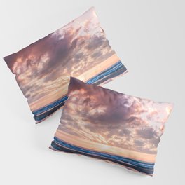 Pink dramatic sky reflection at sunrise on the beach in Spain Pillow Sham