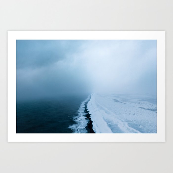 Infinite black sand beach on Iceland coast – Landscape Photography Art Print