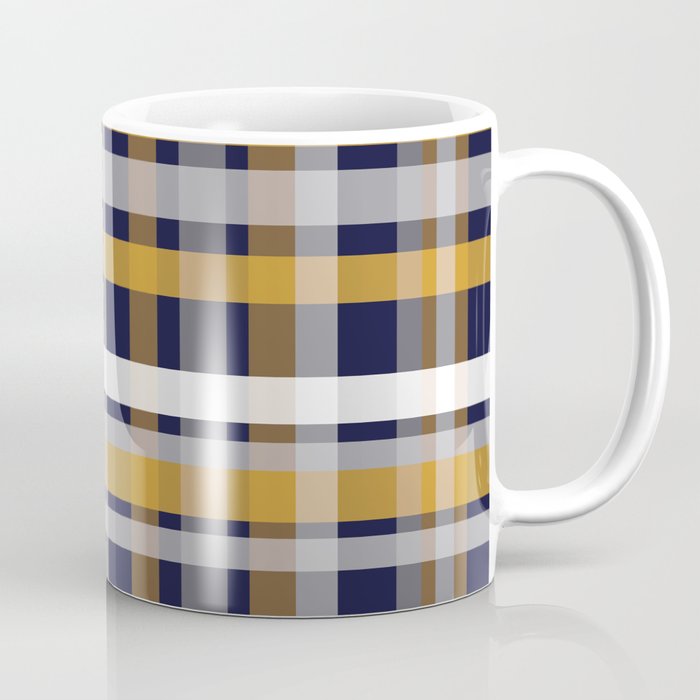 Coffee Mug | Modern Retro Plaid In Mustard Yellow, White, Navy Blue, And Grey by Kierkegaard Design Studio - 11 oz - Society6