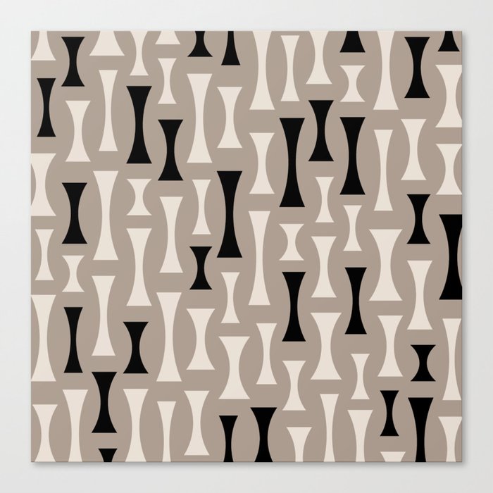 Retro Mid Century Modern Abstract Pattern 629 Black and Beige Canvas Print