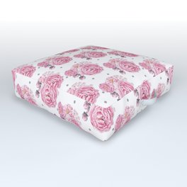 Botanical pink gray geometric elegant peonies floral Outdoor Floor Cushion