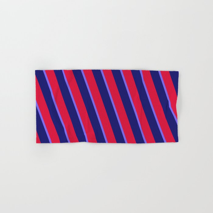 Crimson, Medium Slate Blue & Midnight Blue Colored Lines/Stripes Pattern Hand & Bath Towel