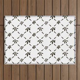 Floral Geometric Pattern Black and White Outdoor Rug