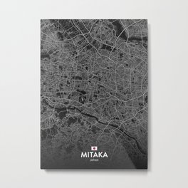 Mitaka, Japan - Dark City Map Metal Print