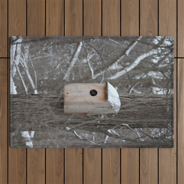 Bird House with Snow on the Roof Outdoor Rug