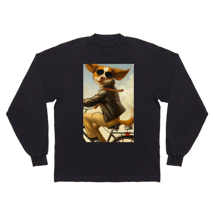 Anthropomorphic dog riding a bicycle Long Sleeve T Shirt