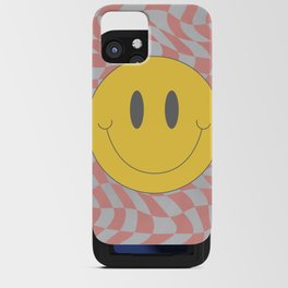 Pink and gray smiley wavy checker iPhone Card Case