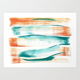 Teal and Orange Brush Strokes Art Print