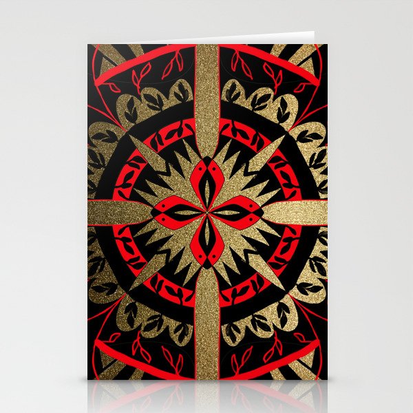 Art Deco Red and Black Bold Mandala Pattern  Stationery Cards