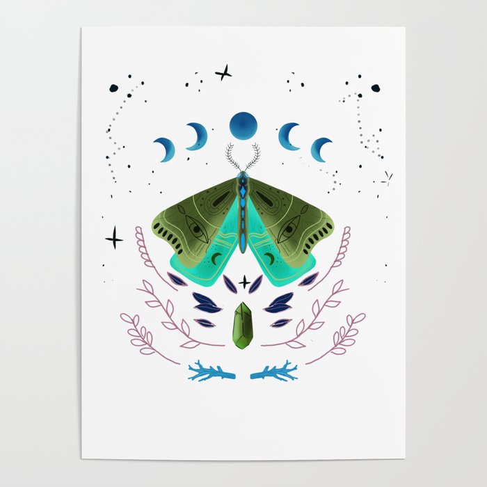 Magical moth illustration Poster