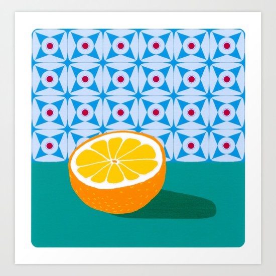 Fruit with Wallpaper (orange) Art Print