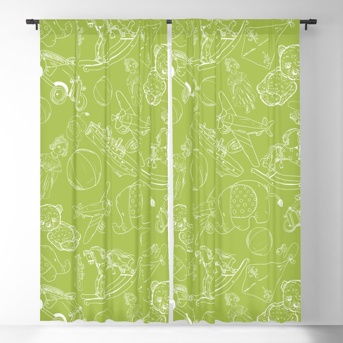 Light Green and White Toys Outline Pattern Blackout Curtain