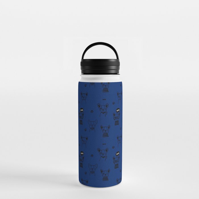 Blue and Black Hand Drawn Dog Puppy Pattern Water Bottle