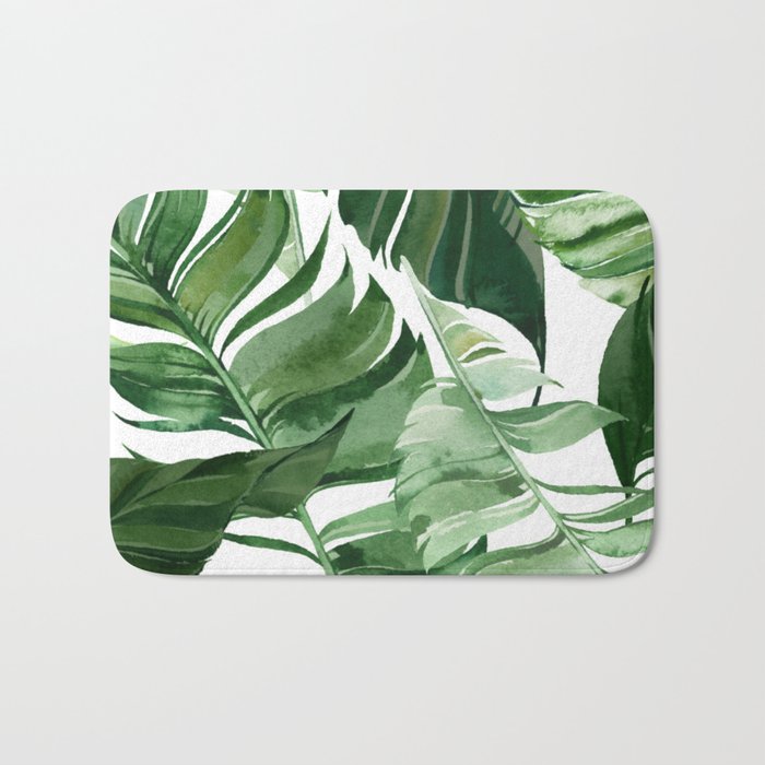 Green leaf watercolor pattern Bath Mat