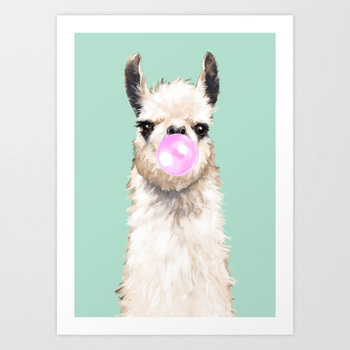 Bubble Gum Popped on Llama (1 in series of 3) Art Print