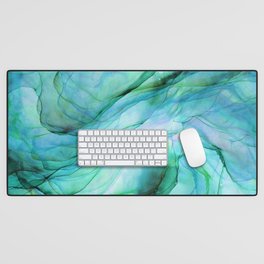 Sea Green Flowing Waves Abstract Ink Painting Desk Mat