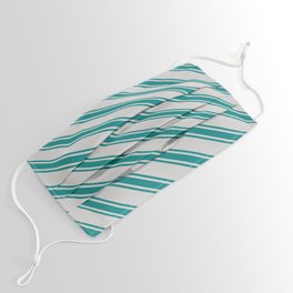 [ Thumbnail: Light Gray & Teal Colored Lined Pattern Face Mask ]