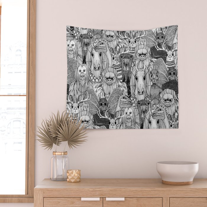 cryptid crowd black white Wood Wall Art by Sharon Turner