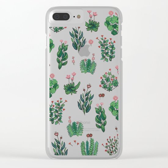 green and black garden with red flowers Clear iPhone Case