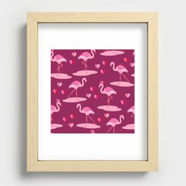 Valentine's Flamingos in love burgundy pattern Recessed Framed Print