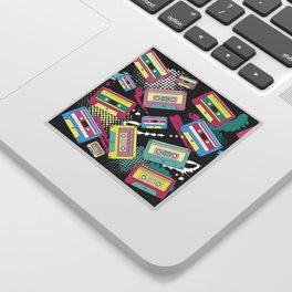 Multi Colored cassettes on a black background seamless pattern Sticker