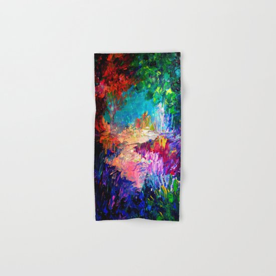 WELCOME TO UTOPIA Bold Rainbow Multicolor Abstract Painting Forest Nature Whimsical Fantasy Fine Art Hand & Bath Towel
