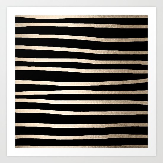 Simply Drawn Stripes White Gold Sands on Midnight Black Art Print