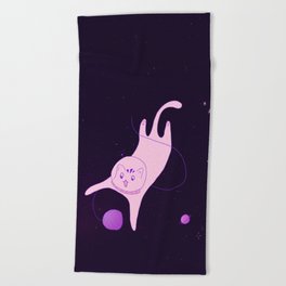 Funny Cat is Playing in Space Beach Towel