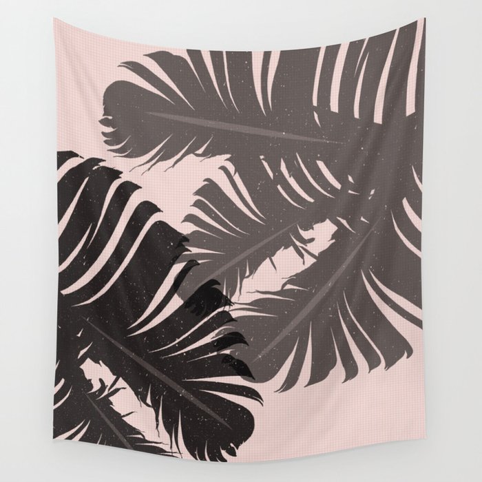 Tropical Leaf Silhouette in Pink Palette Wall Tapestry