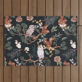 Squirrels and owls forest II Outdoor Rug
