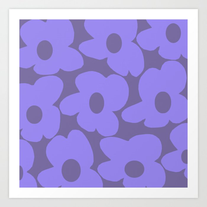 Violet Retro Flowers Muted Purple Background #decor #society6 #buyart Art Print