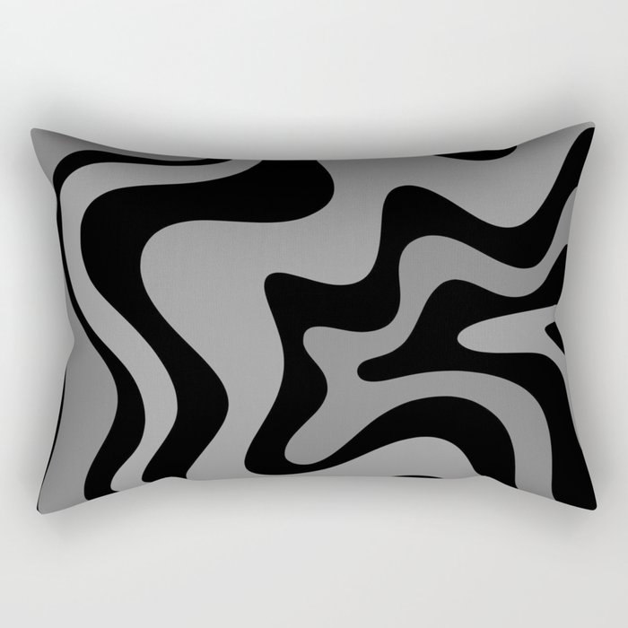 Retro Liquid Swirl Abstract Pattern in Black and Gray Rectangular Pillow