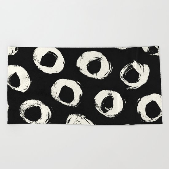Polka Dots Cream on Black 2 Beach Towel