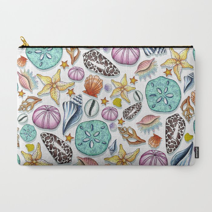 Illustrated Seashell Pattern Carry-All Pouch