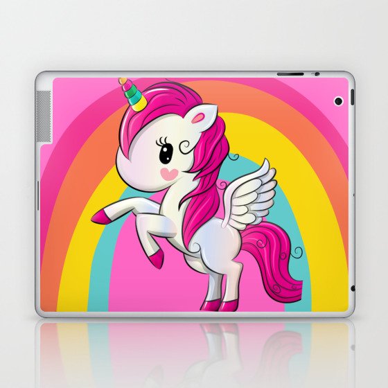 Unicorn | rainbow | pink background  Laptop & iPad Skin