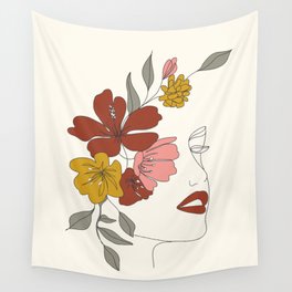 Colorful Thoughts Minimal Line Art Woman Face I Wall Tapestry