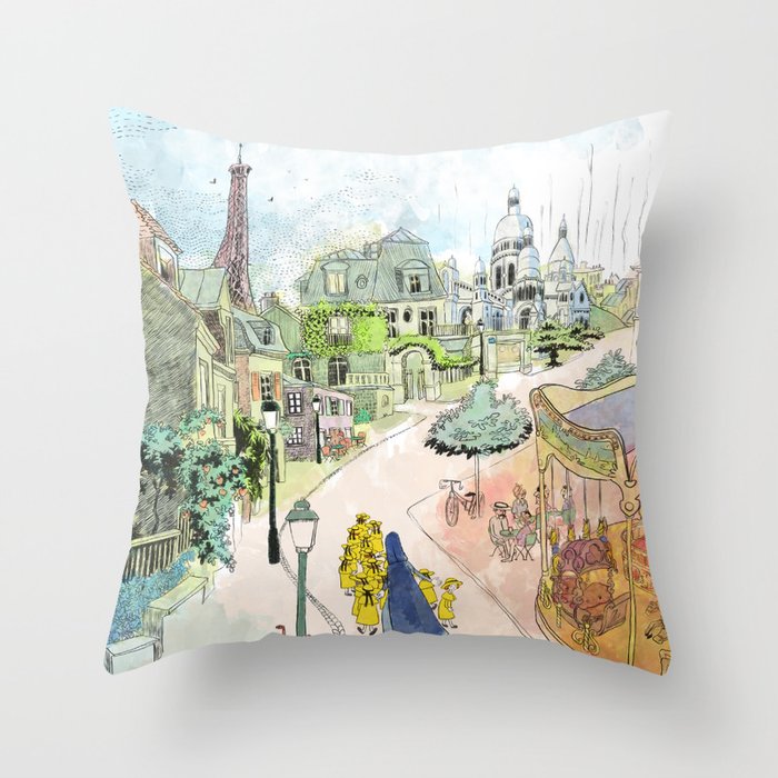 Madeline Montmartre colored Throw Pillow