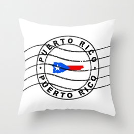 Map of Puerto Rico, Postal Passport Stamp, Travel Stamp Throw Pillow