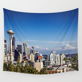 Seattle Overlook with Mt Rainier Wall Tapestry