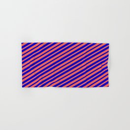 [ Thumbnail: Red and Blue Colored Lines Pattern Hand & Bath Towel ]