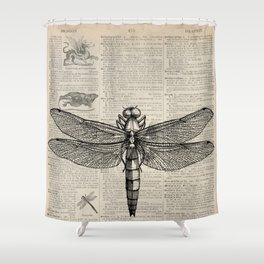 Vintage Dragonfly Sketch  Shower Curtain