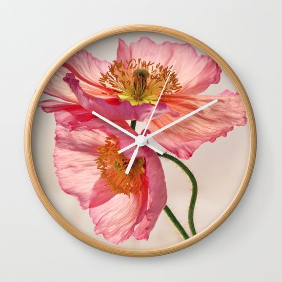 Like Light through Silk - peach / pink translucent poppy floral Wall Clock