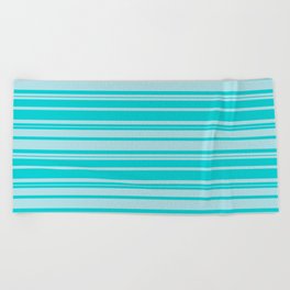 [ Thumbnail: Dark Turquoise and Powder Blue Colored Striped Pattern Beach Towel ]