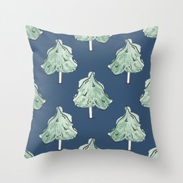 Stylized evergreen tree on a midnight blue background Throw Pillow