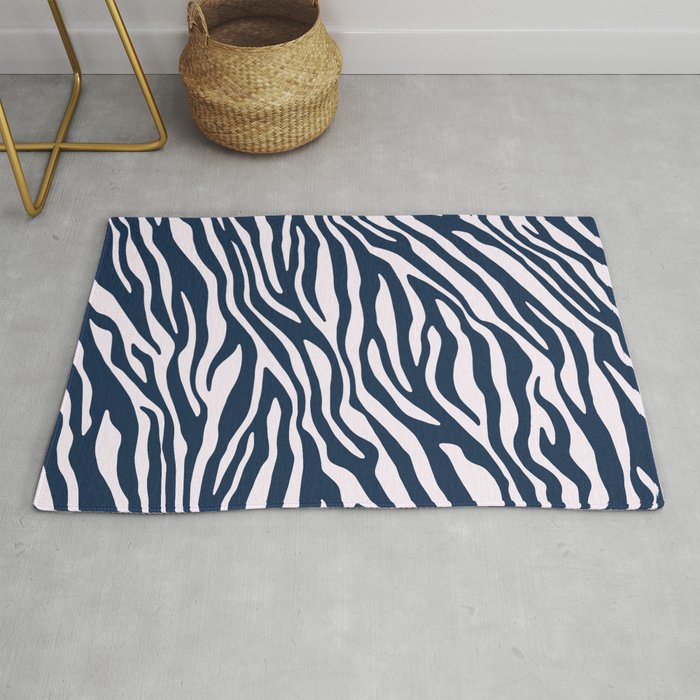 Navy Blue Zebra Animal Print Rug