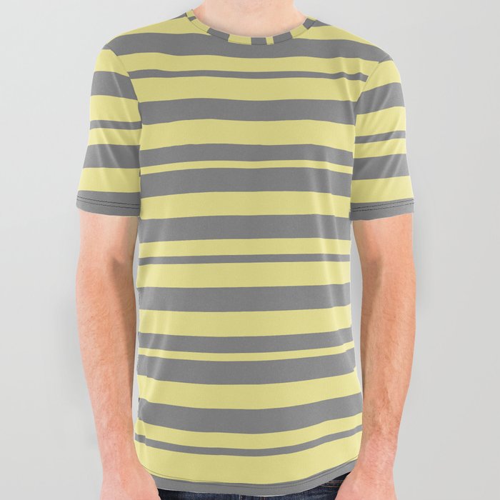 Tan & Gray Colored Lines/Stripes Pattern All Over Graphic Tee