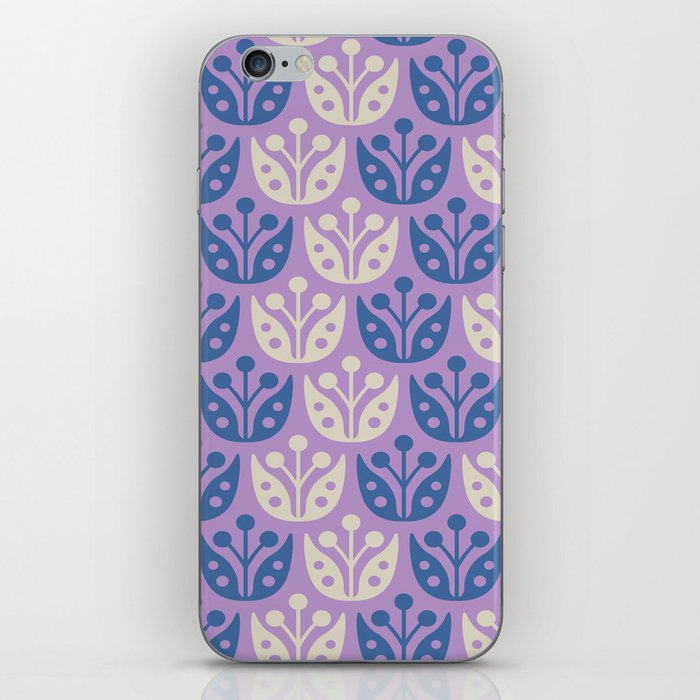 Mid Century Modern Flower Pattern Lavender and Blue 112 iPhone Skin