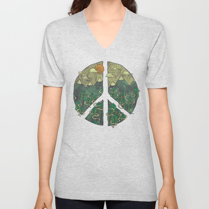 Peaceful Landscape V Neck T Shirt
